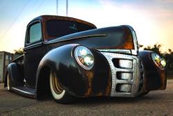 The Fuller Moto 1940 pickup rides on an air suspension that can drop the truck to the frame rails